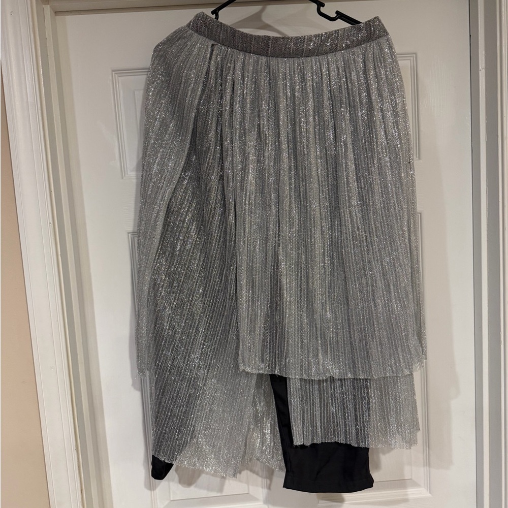 Anthropologie Silver Metallic Pleated High-Low Skirt